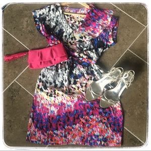 Multicolor Printed Silk Dress w/ pockets!